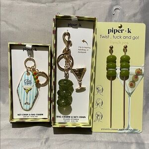 Piper K Martini Key Chain with Gold and Green Accents